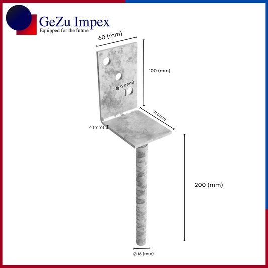L-shaped pole support to be cemented with bar